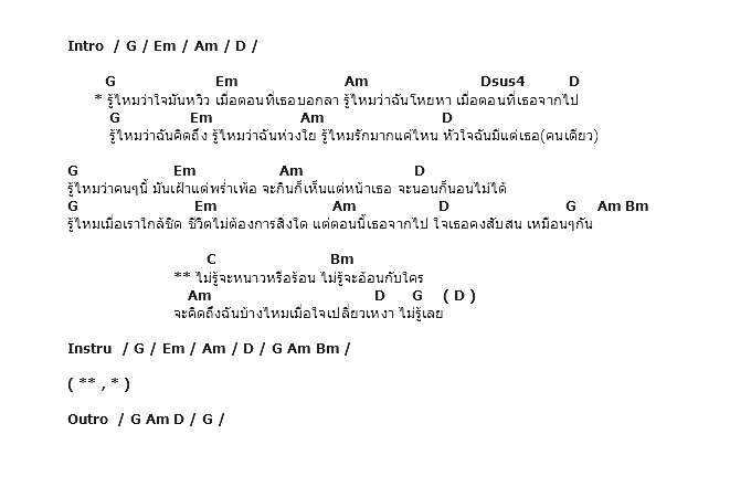 คอร์ดเพลง เนื้อเพลง รู้ไหม(ว่าฉันคิดถึง), คอร์ดเพลง รู้ไหม(ว่าฉันคิดถึง) ของ Bird ธงไชย, คอร์ดเพลงของ Bird ธงไชย, เนื้อร้อง รู้ไหม(ว่าฉันคิดถึง) Bird ธงไชย, รู้ไหม(ว่าฉันคิดถึง) คอร์ดง่าย ๆ, คอร์ด รู้ไหม(ว่าฉันคิดถึง) ต้นฉบับ