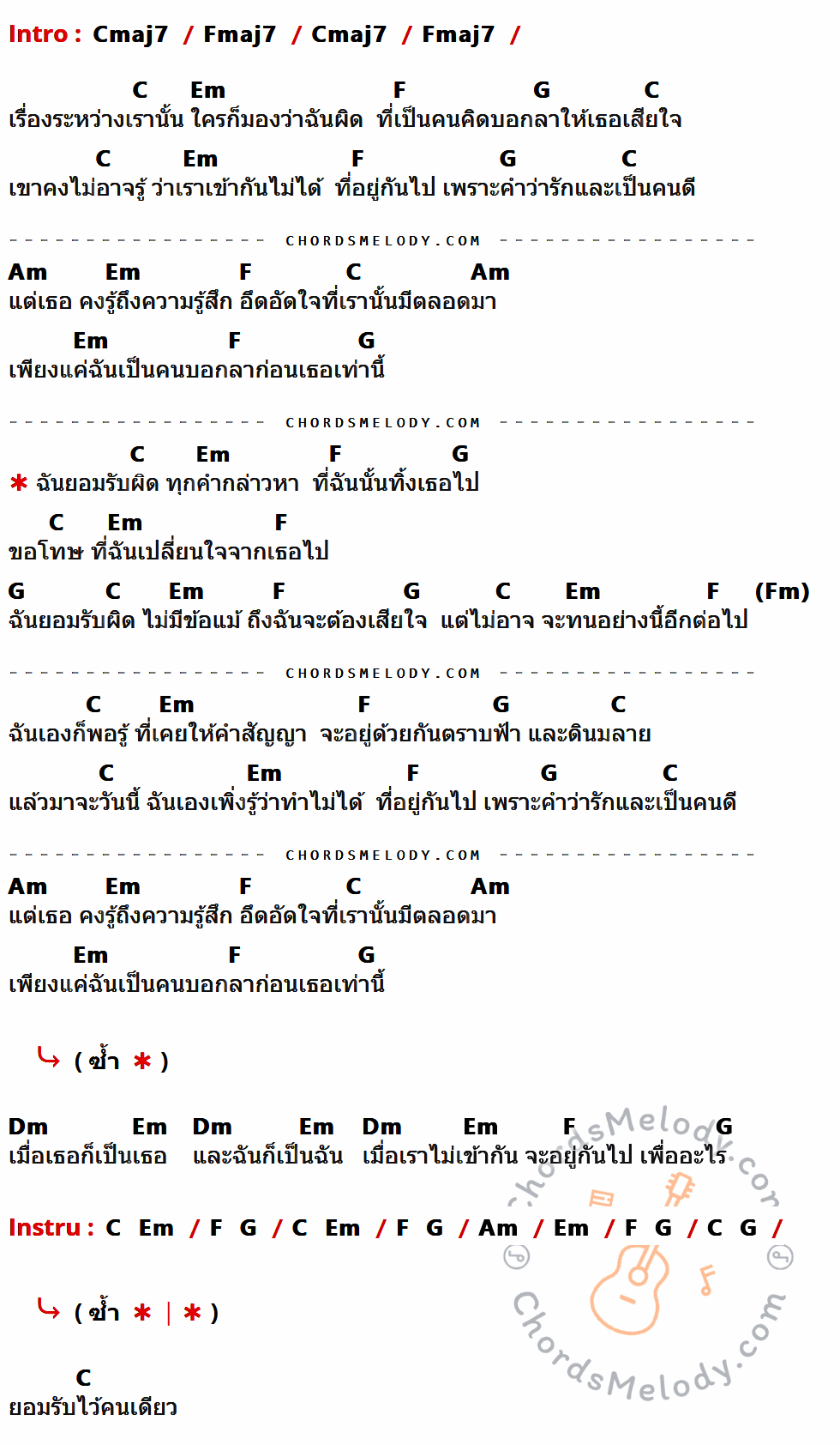 เนื้อเพลง ยอมรับ ของ Black Head ที่มีคอร์ดกีต้าร์ Cmaj7,Fmaj7,C,Em,F,G,Am,Dm