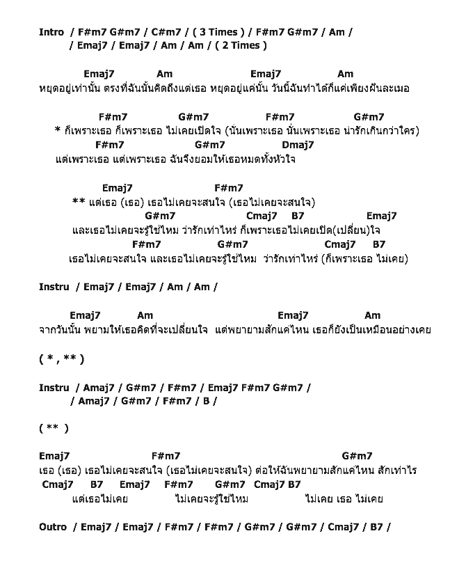 คอร์ดเพลง เนื้อเพลง เธอ ไม่เคย, คอร์ดเพลง เธอ ไม่เคย ของ Better Weather, คอร์ดเพลงของ Better Weather, เนื้อร้อง เธอ ไม่เคย Better Weather, เธอ ไม่เคย คอร์ดง่าย ๆ, คอร์ด เธอ ไม่เคย ต้นฉบับ