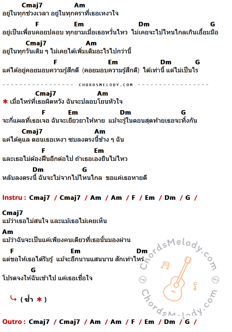 เนื้อเพลง นิโคติน (Nicotine) ของ Mirrr ที่มีคอร์ดกีต้าร์ Cmaj7,Am,F,Em,Dm,G