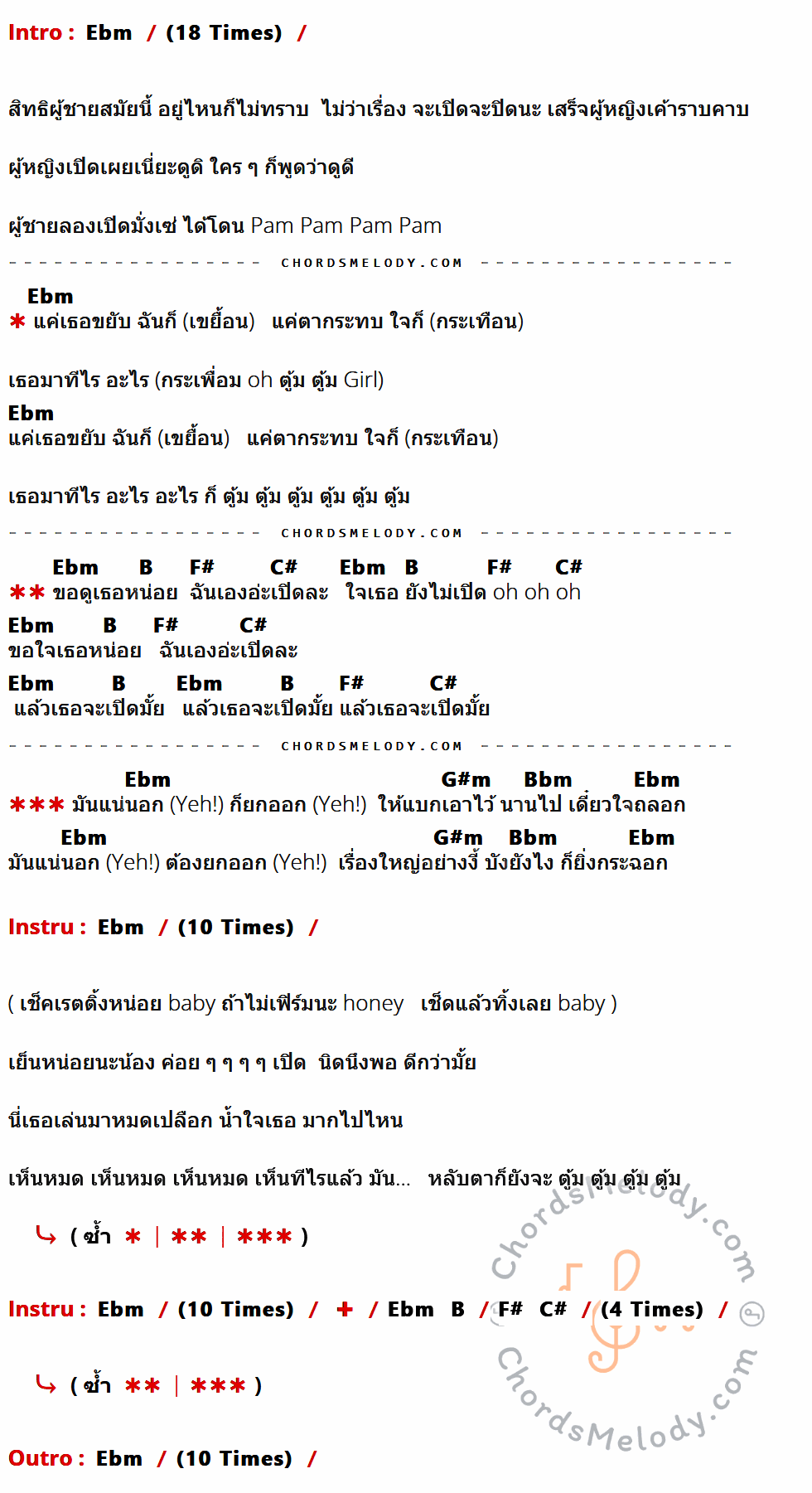 เนื้อเพลง รักต้องเปิด (แน่นอก) (Splash Out) ของ 3.2.1 Feat.ใบเตย อาร์สยาม ที่มีคอร์ดกีต้าร์ Ebm,B,F#,C#,G#m,Bbm