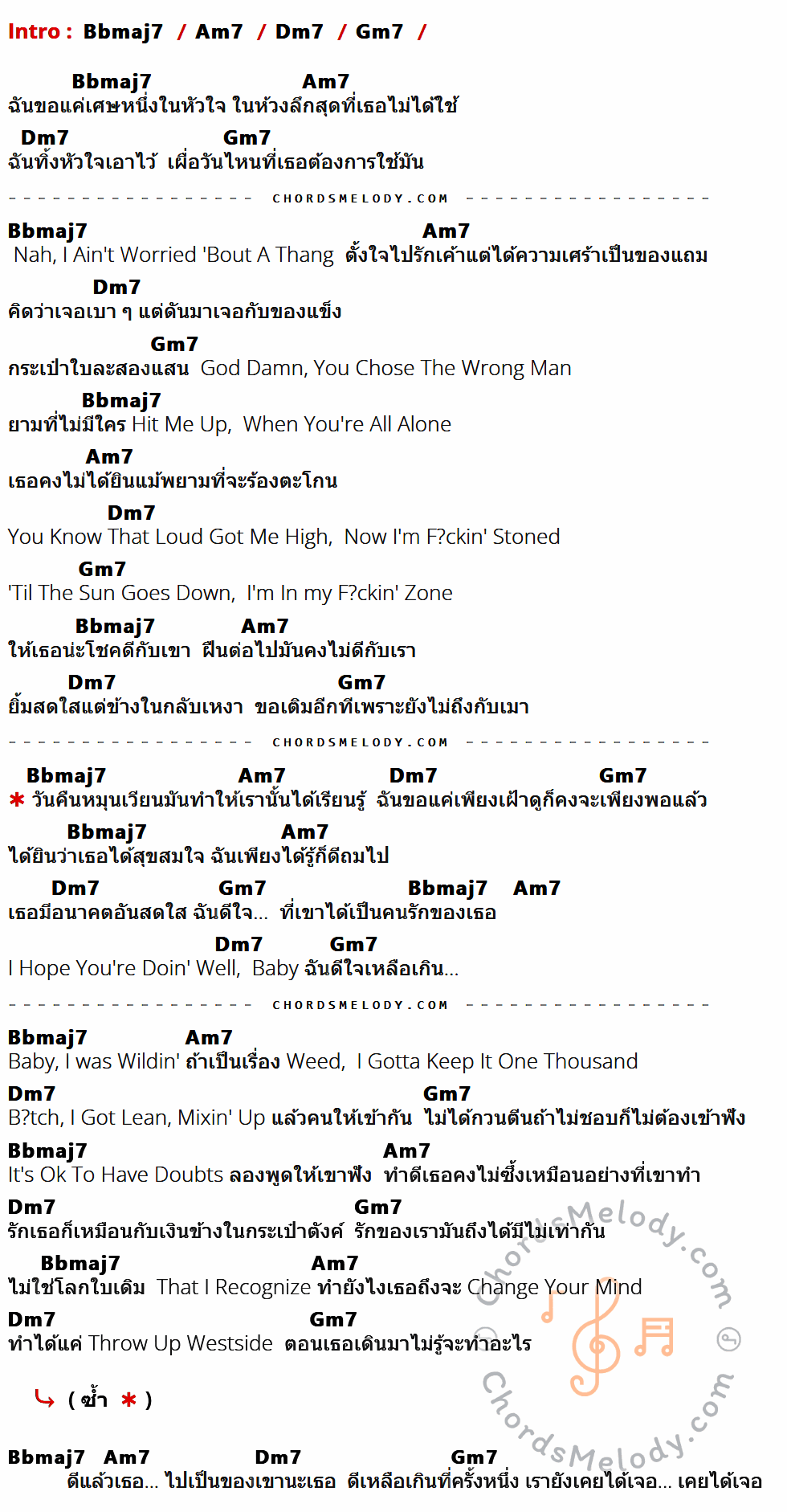 เนื้อเพลง เพียงยินดี ของ ILLSLICK ที่มีคอร์ดกีต้าร์ Bbmaj7,Am7,Dm7,Gm7