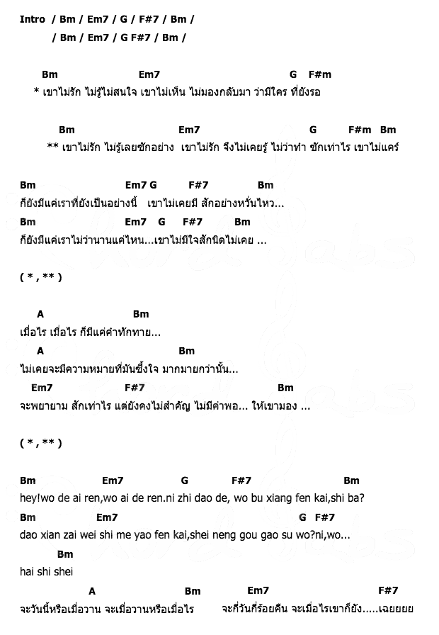 คอร์ดเพลง เนื้อเพลง เขาไม่รัก, คอร์ดเพลง เขาไม่รัก ของ ไชน่าดอลล์ (China Dolls), คอร์ดเพลงของ ไชน่าดอลล์ (China Dolls), เนื้อร้อง เขาไม่รัก ไชน่าดอลล์ (China Dolls), เขาไม่รัก คอร์ดง่าย ๆ, คอร์ด เขาไม่รัก ต้นฉบับ