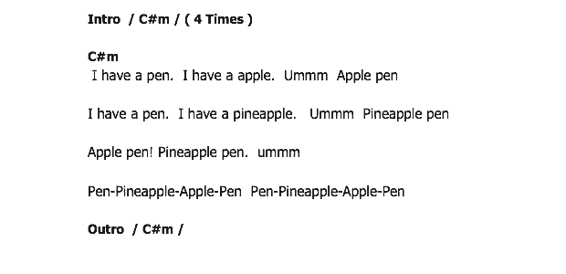 คอร์ดเพลง เนื้อเพลง Pen Pineapple Apple Pen (PPAP), คอร์ดเพลง Pen Pineapple Apple Pen (PPAP) ของ PikoTarou, คอร์ดเพลงของ PikoTarou, เนื้อร้อง Pen Pineapple Apple Pen (PPAP) PikoTarou, Pen Pineapple Apple Pen (PPAP) คอร์ดง่าย ๆ, คอร์ด Pen Pineapple Apple Pen (PPAP) ต้นฉบับ
