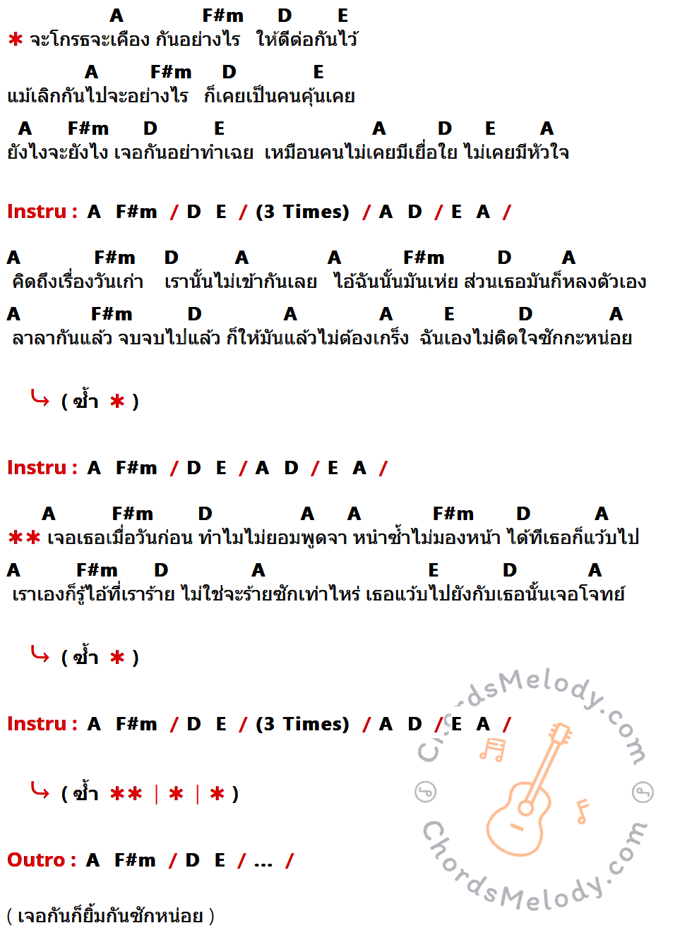 เนื้อเพลง ดี ๆ กันไว้ ของ สุกัญญา มิเกล ที่มีคอร์ด ในกลุ่มคีย์ A,F#m,D,E ประกอบ