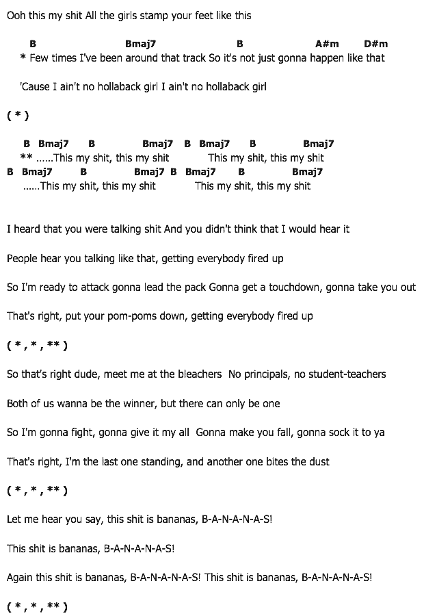 คอร์ดเพลง เนื้อเพลง Hollaback Girl, คอร์ดเพลง Hollaback Girl ของ Gwen Stefani, คอร์ดเพลงของ Gwen Stefani, เนื้อร้อง Hollaback Girl Gwen Stefani, Hollaback Girl คอร์ดง่าย ๆ, คอร์ด Hollaback Girl ต้นฉบับ