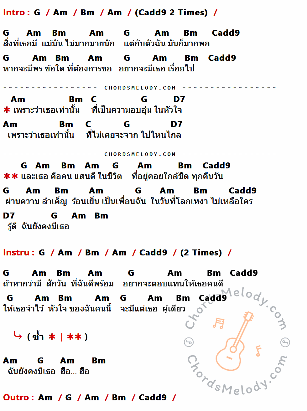 เนื้อเพลง ในวันที่โลกเหงา ของ กะลา ที่มีคอร์ดกีต้าร์ G,Am,Bm,Cadd9,C,D7