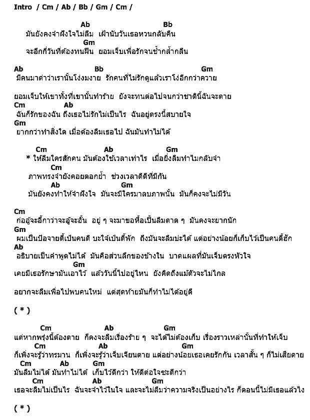 คอร์ดเพลง เนื้อเพลง ลืมไม่ได้, คอร์ดเพลง ลืมไม่ได้ ของ Bunnyking, คอร์ดเพลงของ Bunnyking, เนื้อร้อง ลืมไม่ได้ Bunnyking, ลืมไม่ได้ คอร์ดง่าย ๆ, คอร์ด ลืมไม่ได้ ต้นฉบับ
