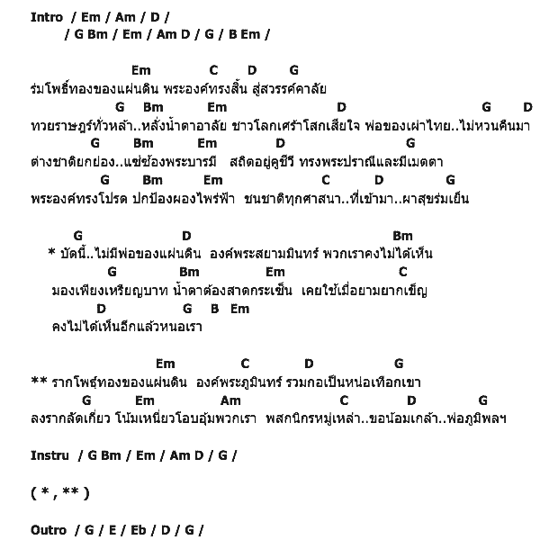 คอร์ดเพลง เนื้อเพลง ร่มโพธิ์ทองของแผ่นดิน, คอร์ดเพลง ร่มโพธิ์ทองของแผ่นดิน ของ สุนารี ราชสีมา, คอร์ดเพลงของ สุนารี ราชสีมา, เนื้อร้อง ร่มโพธิ์ทองของแผ่นดิน สุนารี ราชสีมา, ร่มโพธิ์ทองของแผ่นดิน คอร์ดง่าย ๆ, คอร์ด ร่มโพธิ์ทองของแผ่นดิน ต้นฉบับ