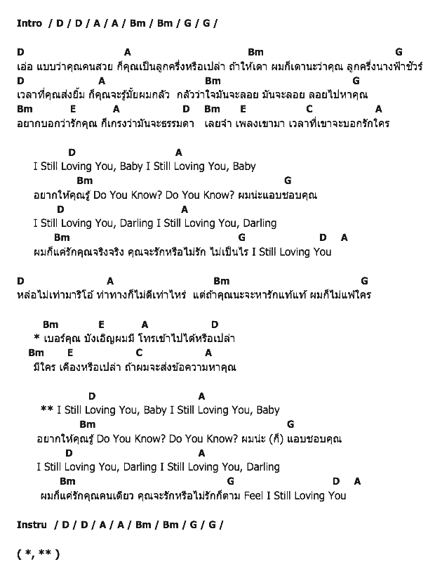 คอร์ดเพลง เนื้อเพลง I Still Loving You, คอร์ดเพลง I Still Loving You ของ ไอน้ำ, คอร์ดเพลงของ ไอน้ำ, เนื้อร้อง I Still Loving You ไอน้ำ, I Still Loving You คอร์ดง่าย ๆ, คอร์ด I Still Loving You ต้นฉบับ