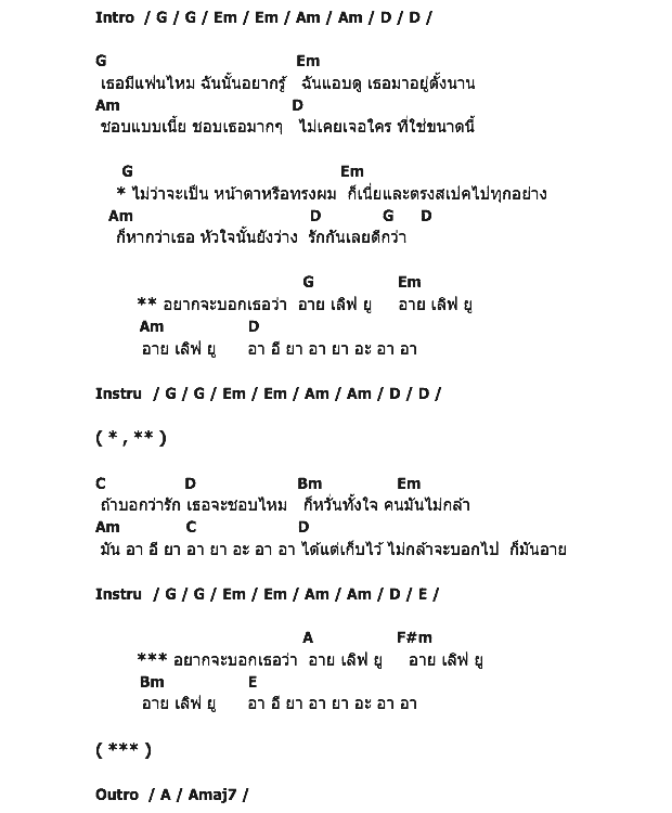 คอร์ดเพลง เนื้อเพลง อาย Love You, คอร์ดเพลง อาย Love You ของ Lipta Feat.Olives, คอร์ดเพลงของ Lipta Feat.Olives, เนื้อร้อง อาย Love You Lipta Feat.Olives, อาย Love You คอร์ดง่าย ๆ, คอร์ด อาย Love You ต้นฉบับ