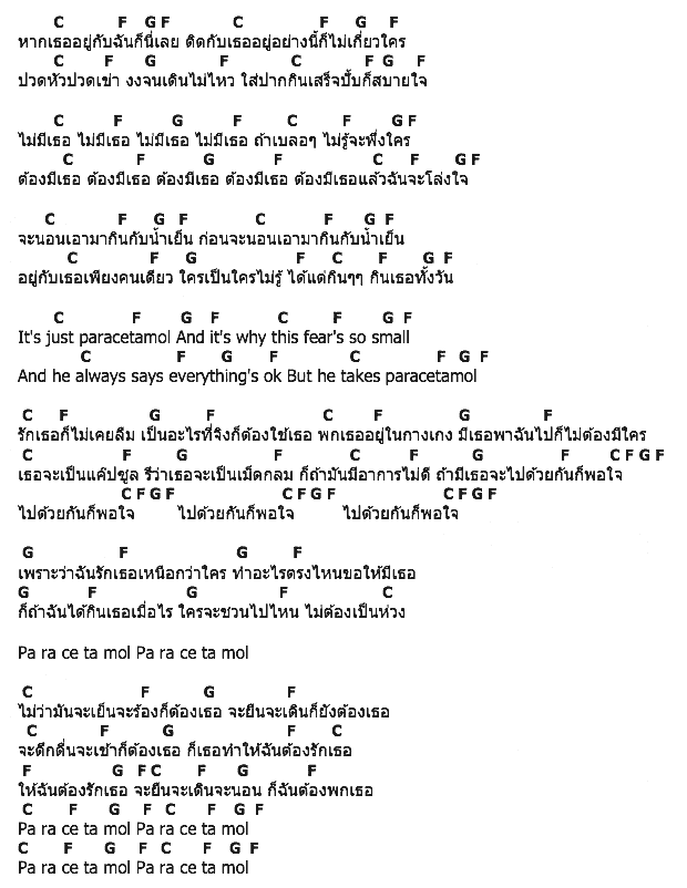คอร์ดเพลง เนื้อเพลง Paracetamol, คอร์ดเพลง Paracetamol ของ มังกี้แพ้นท์, คอร์ดเพลงของ มังกี้แพ้นท์, เนื้อร้อง Paracetamol มังกี้แพ้นท์, Paracetamol คอร์ดง่าย ๆ, คอร์ด Paracetamol ต้นฉบับ