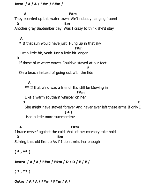คอร์ดเพลง เนื้อเพลง A Little More Summertime, คอร์ดเพลง A Little More Summertime ของ Jason Aldean, คอร์ดเพลงของ Jason Aldean, เนื้อร้อง A Little More Summertime Jason Aldean, A Little More Summertime คอร์ดง่าย ๆ, คอร์ด A Little More Summertime ต้นฉบับ