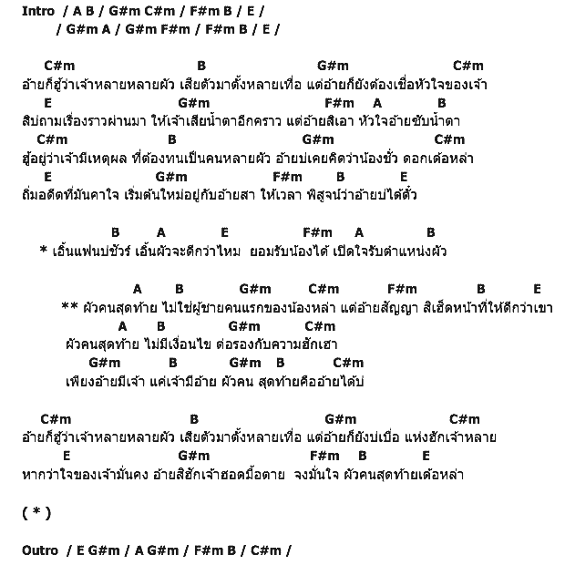 คอร์ดเพลง เนื้อเพลง ผัวคนสุดท้าย, คอร์ดเพลง ผัวคนสุดท้าย ของ นก พงศกร, คอร์ดเพลงของ นก พงศกร, เนื้อร้อง ผัวคนสุดท้าย นก พงศกร, ผัวคนสุดท้าย คอร์ดง่าย ๆ, คอร์ด ผัวคนสุดท้าย ต้นฉบับ