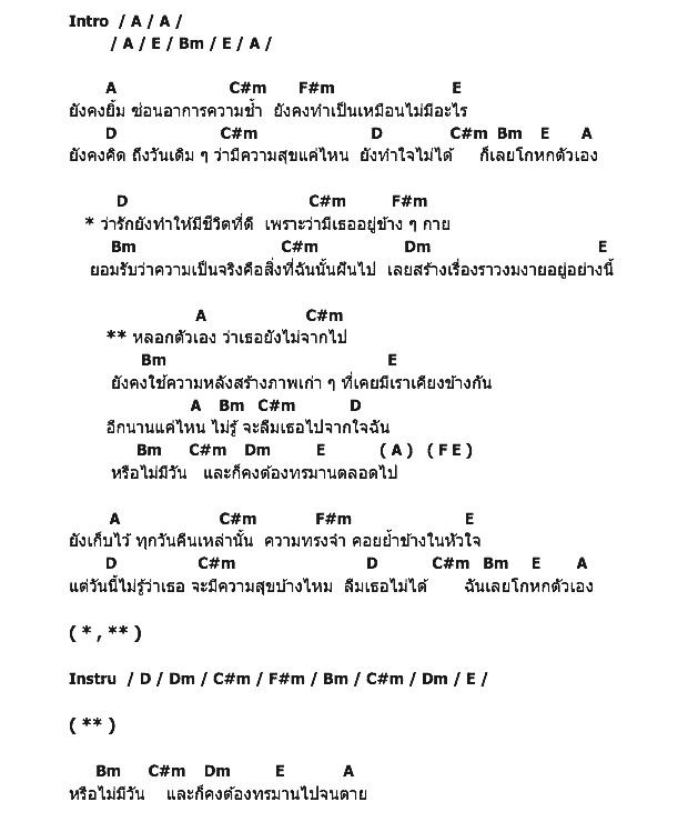 คอร์ดเพลง เนื้อเพลง โกหกตัวเอง, คอร์ดเพลง โกหกตัวเอง ของ Hang Over, คอร์ดเพลงของ Hang Over, เนื้อร้อง โกหกตัวเอง Hang Over, โกหกตัวเอง คอร์ดง่าย ๆ, คอร์ด โกหกตัวเอง ต้นฉบับ