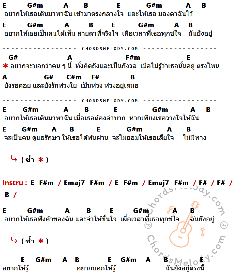 เนื้อเพลง อยากบอกให้รู้ ของ Fly ที่มีคอร์ดกีต้าร์ E,G#m,A,B,G#,F#m,C#m,F#,Emaj7