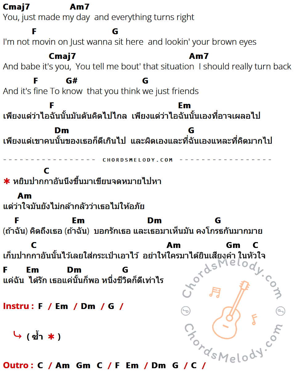 เนื้อเพลง จดหมาย ของ The TOYS ที่มีคอร์ดกีต้าร์ Cmaj7,Am7,F,G,G#,Em,Dm,C,Am,Gm