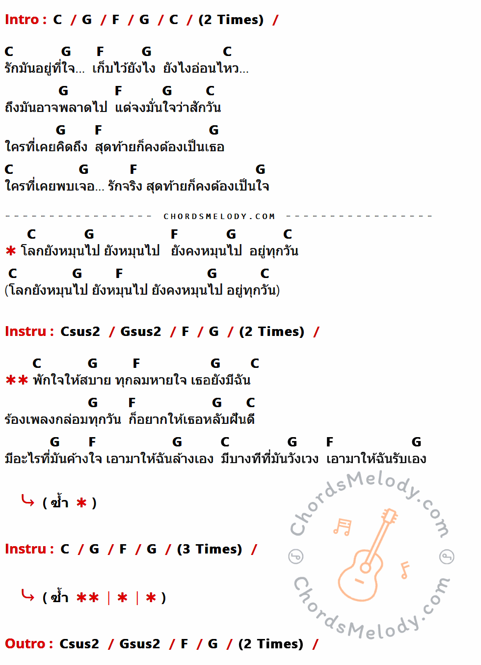 คอร์ดเพลง ฝันดี - Audy เนื้อร้อง มีคอร์ดกีต้าร์ ในกลุ่มคีย์ C,G,F,Csus2,Gsus2 กำกับ