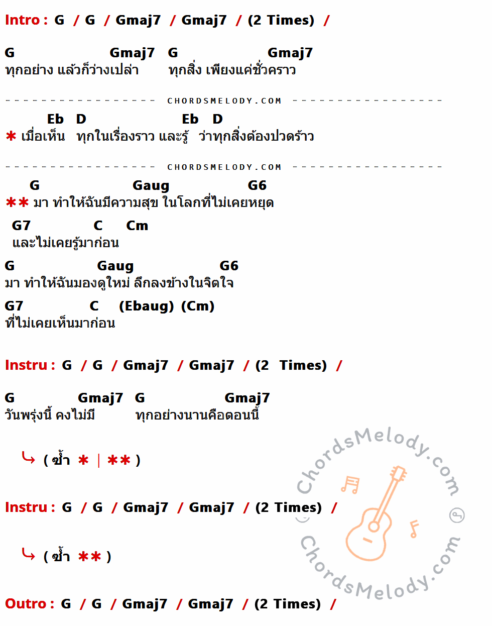 เนื้อเพลง มา ( Come ) ของ Modern Dog มีคอร์ดกีต้าร์ ในคีย์ที่ต่างกัน G,Gmaj7,Eb,D,Gaug,G6,G7,C,Cm