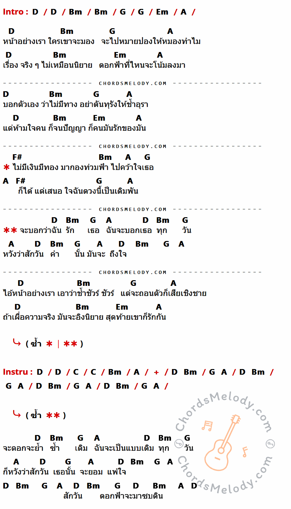คอร์ดเพลง ตอกย้ำซ้ำเติม - I-Zax เนื้อร้อง มีคอร์ดกีต้าร์ ในกลุ่มคีย์ D,Bm,G,Em,A,F#,C กำกับ