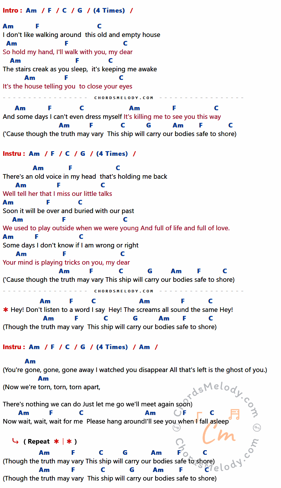 เนื้อเพลง Little Talks ของ Of Monsters and Men มีคอร์ดกีต้าร์ ในคีย์ที่ต่างกัน Em,C,G,D