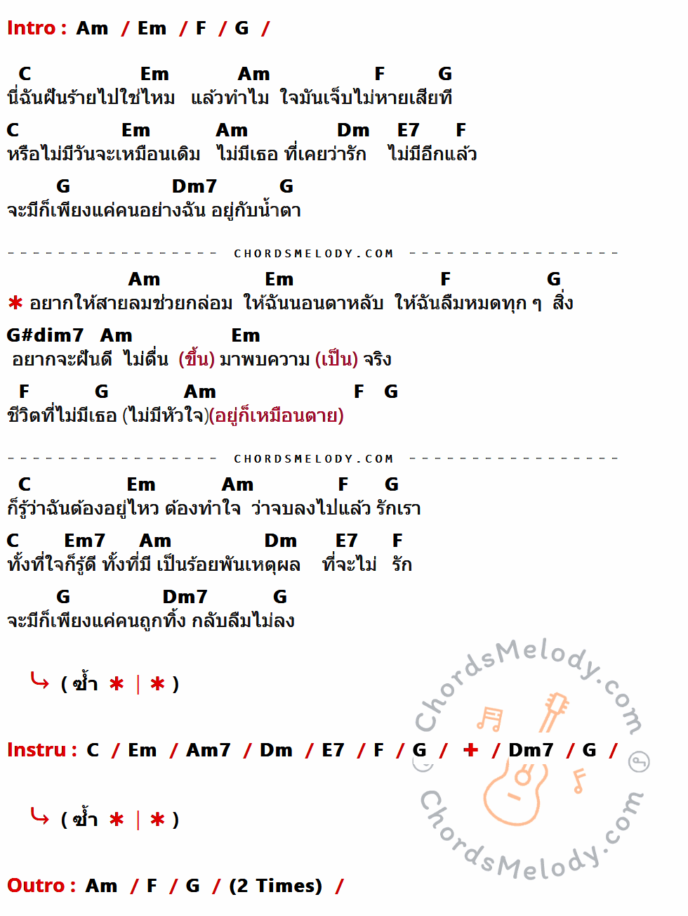 เนื้อเพลง อยู่ก็เหมือนตาย ของ ไอแซค (I-Zax) มีคอร์ดกีต้าร์ ในคีย์ที่ต่างกัน Em,Bm,C,D,G,Am,B7,Am7,Ebdim7,Bm7,Em7