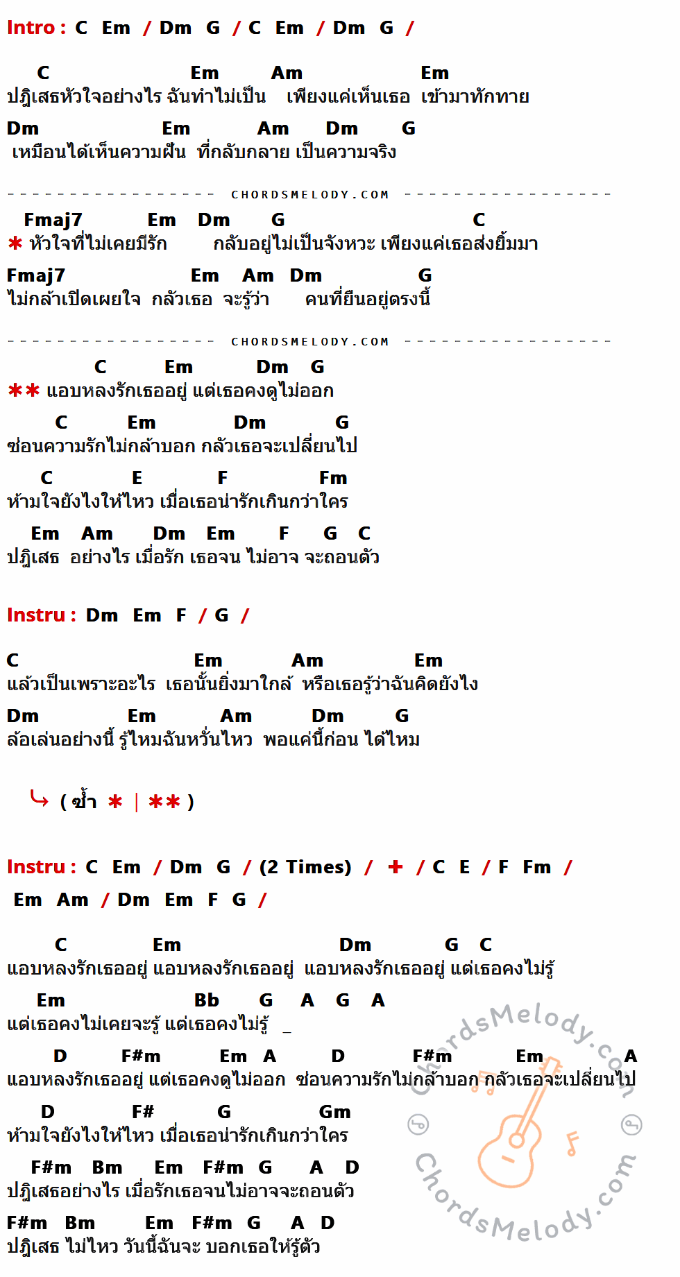 เนื้อเพลง ปฏิเสธอย่างไร ของ Lipta ที่มีคอร์ดกีต้าร์ C,Em,Dm,G,Am,Fmaj7,E,F,Fm,Bb,A,D,F#m,F#,Gm,Bm