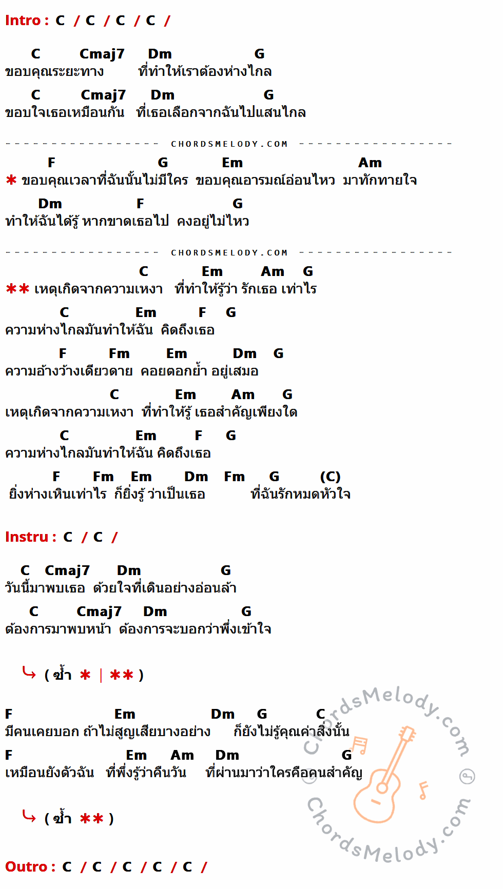 เนื้อเพลง เหตุเกิดจากความเหงา ของ Emotion Town ที่มีคอร์ดกีต้าร์ C,Cmaj7,Dm,G,F,Em,Am,Fm