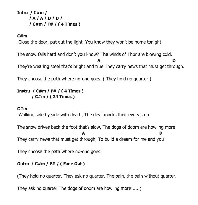 คอร์ดเพลง เนื้อเพลง No Quarter, คอร์ดเพลง No Quarter ของ Led Zeppelin, คอร์ดเพลงของ Led Zeppelin, เนื้อร้อง No Quarter Led Zeppelin, No Quarter คอร์ดง่าย ๆ, คอร์ด No Quarter ต้นฉบับ