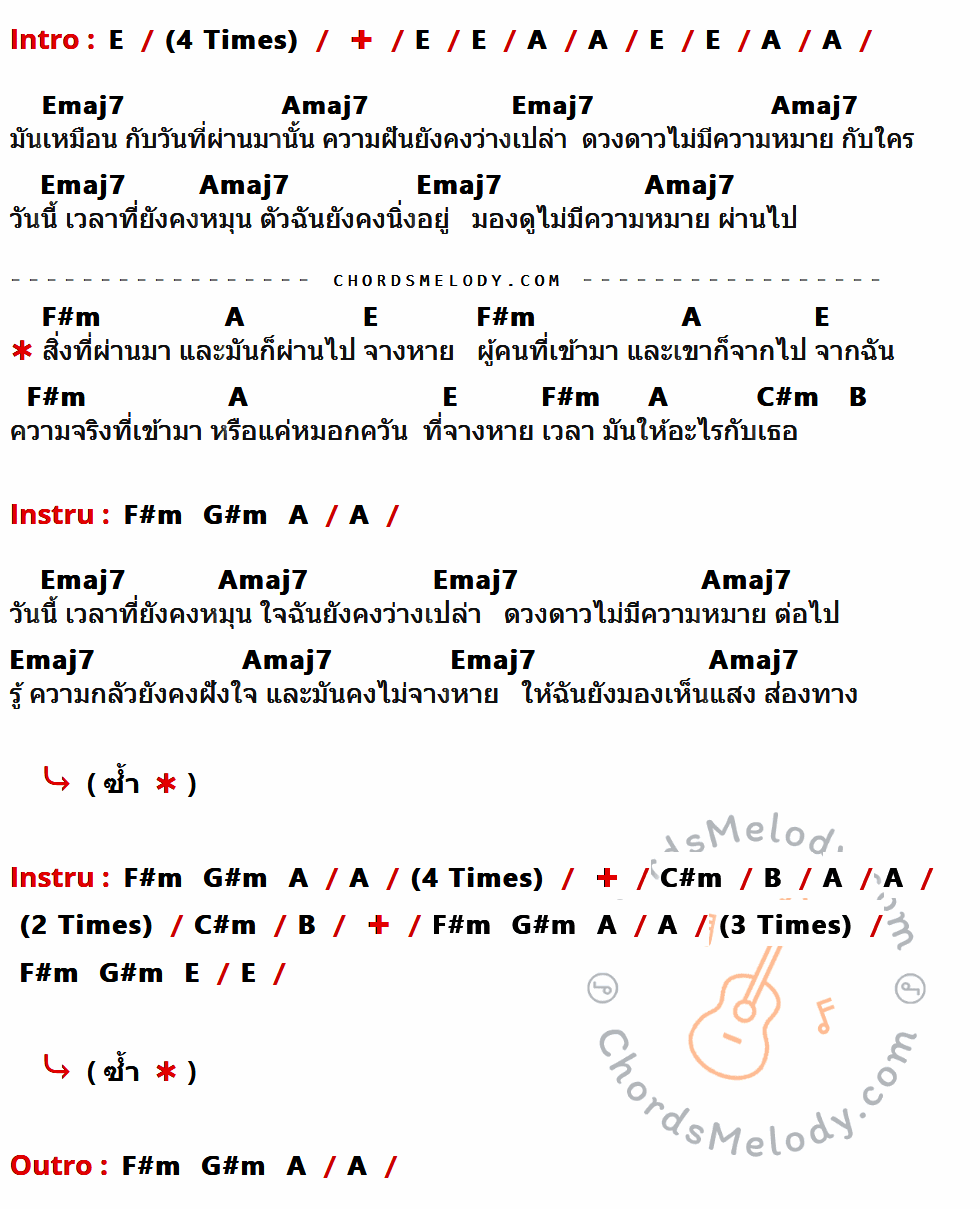 เนื้อเพลง Youth ของ Flure ที่มีคอร์ดกีต้าร์ E,A,Emaj7,Amaj7,F#m,C#m,B,G#m