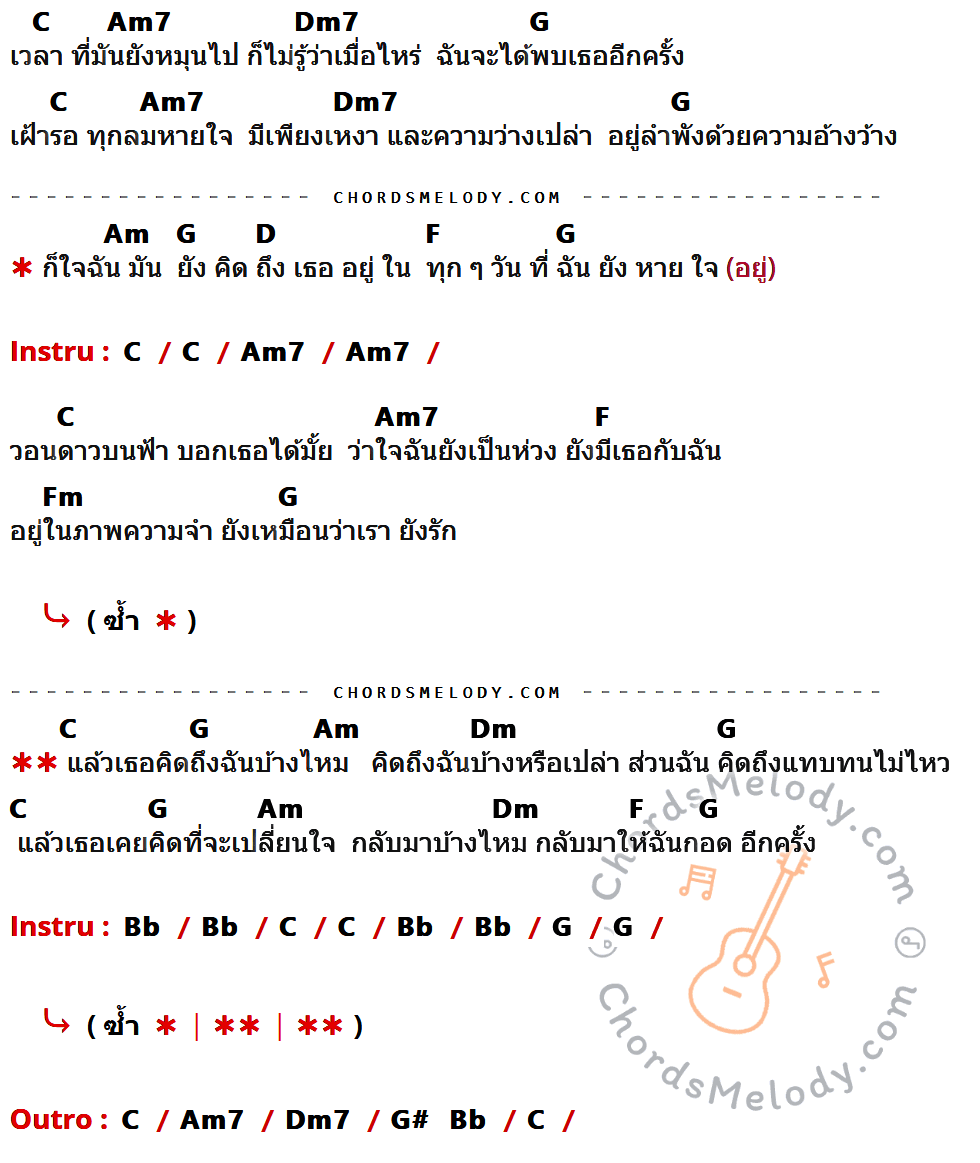 เนื้อเพลง คิดถึง ของ Lego Project Feat. เล้าโลม, jeasmine, karamail มีคอร์ดกีต้าร์ ในคีย์ที่ต่างกัน C,Am7,Dm7,G,Am,D,F,Fm,Dm,Bb,G#