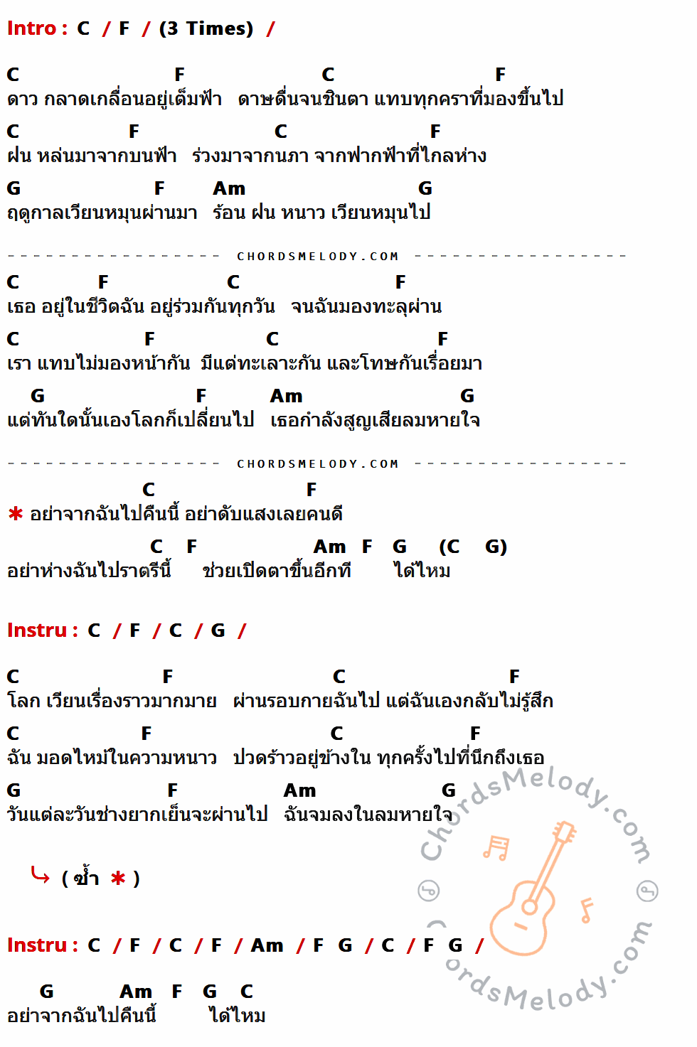 เนื้อเพลง ภาพชินตา ของ Greasy Cafe มีคอร์ดกีต้าร์ ในคีย์ที่ต่างกัน G,C,D,Em