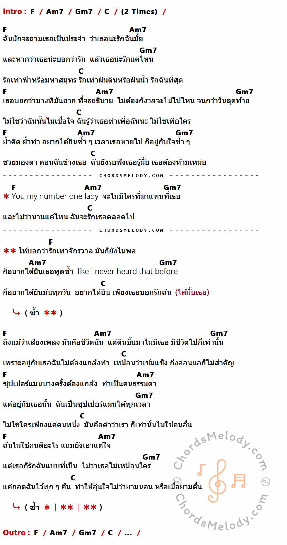 คอร์ดเพลง รักเมียที่สุดในโลก - Illslick เนื้อร้อง มีคอร์ดกีต้าร์ ในกลุ่มคีย์ F,Am7,Gm7,C กำกับ