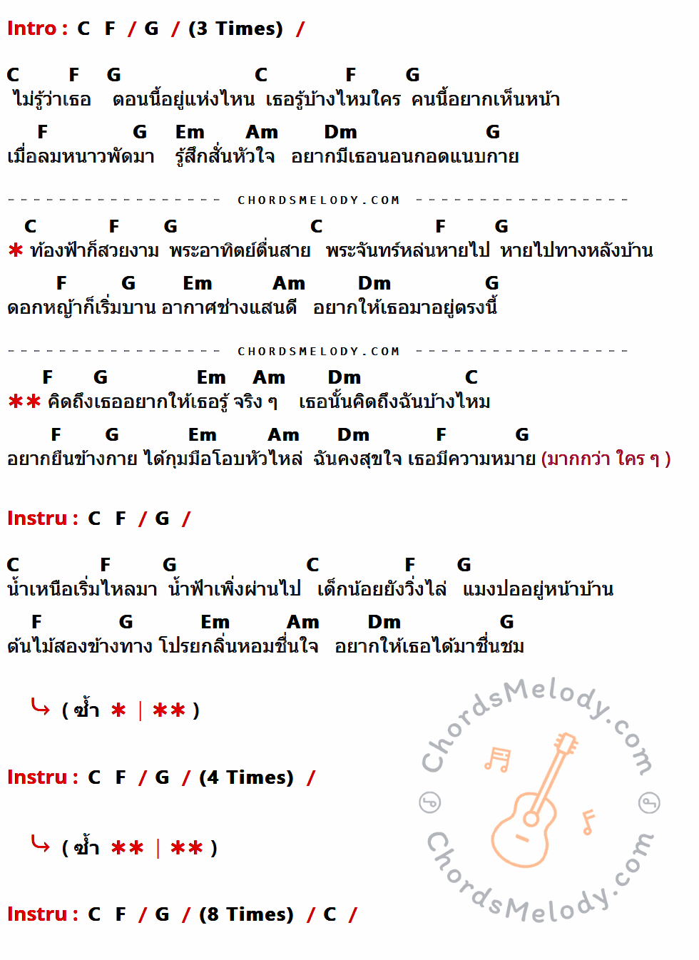 เนื้อเพลง อากาศดี ๆ ของ Nursery Sound ที่มีคอร์ดกีต้าร์ C,F,G,Em,Am,Dm