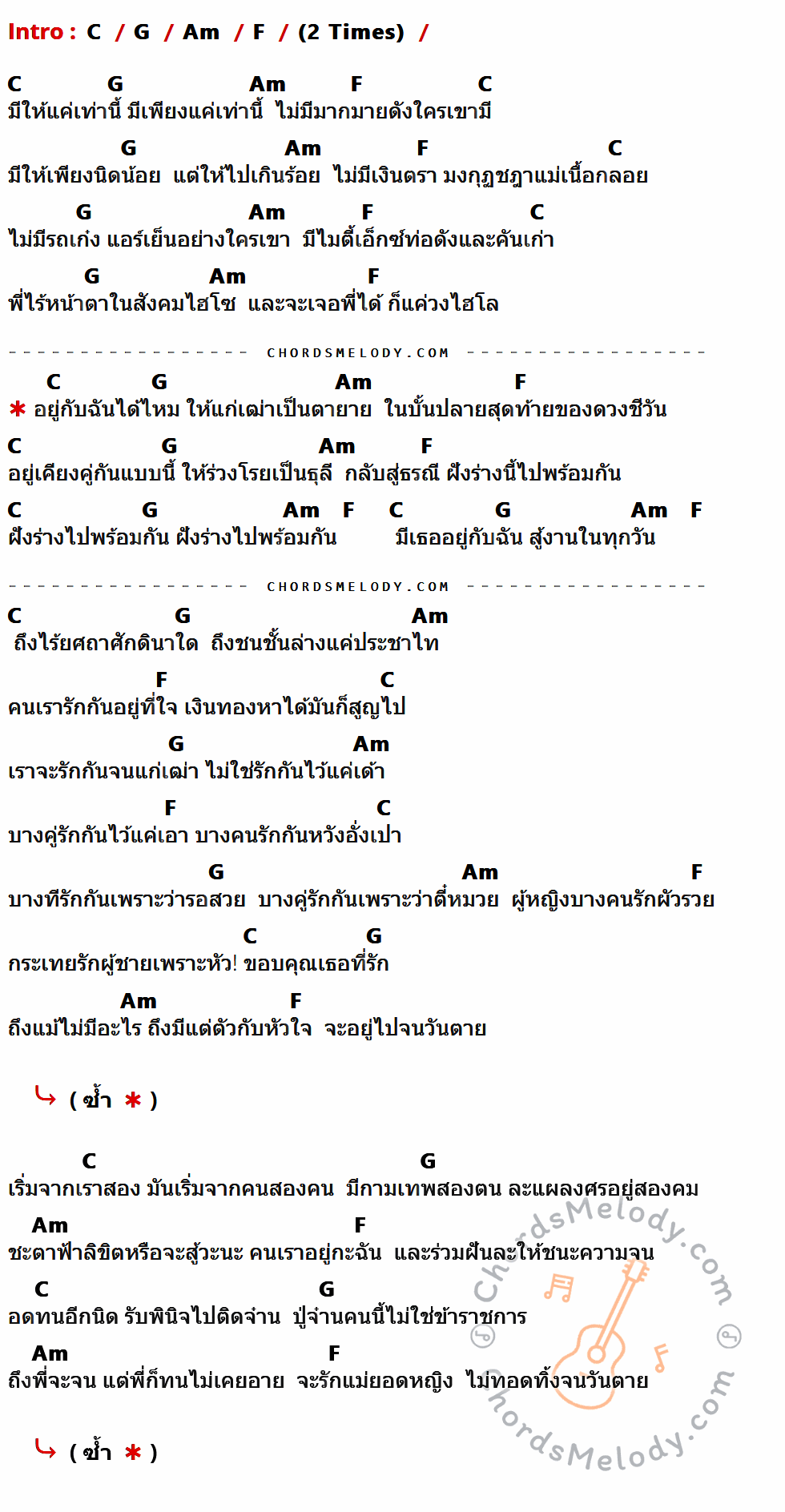 เนื้อเพลง ตราบธุรีดิน ของ Pmc (ปู่จ๋าน ลองไมค์) ที่มีคอร์ดกีต้าร์ C,G,Am,F