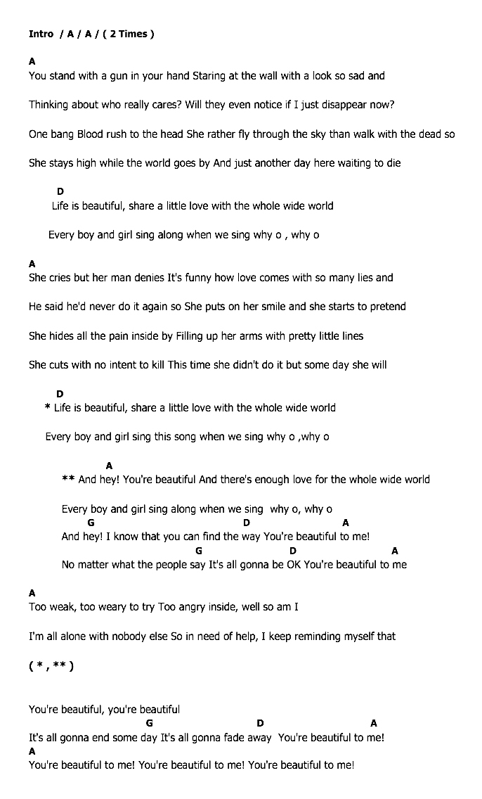 คอร์ดเพลง เนื้อเพลง Beautiful, คอร์ดเพลง Beautiful ของ P O D, คอร์ดเพลงของ P O D, เนื้อร้อง Beautiful P O D, Beautiful คอร์ดง่าย ๆ, คอร์ด Beautiful ต้นฉบับ