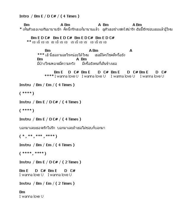 คอร์ดเพลง เนื้อเพลง I Wanna Love U, คอร์ดเพลง I Wanna Love U ของ Loso, คอร์ดเพลงของ Loso, เนื้อร้อง I Wanna Love U Loso, I Wanna Love U คอร์ดง่าย ๆ, คอร์ด I Wanna Love U ต้นฉบับ