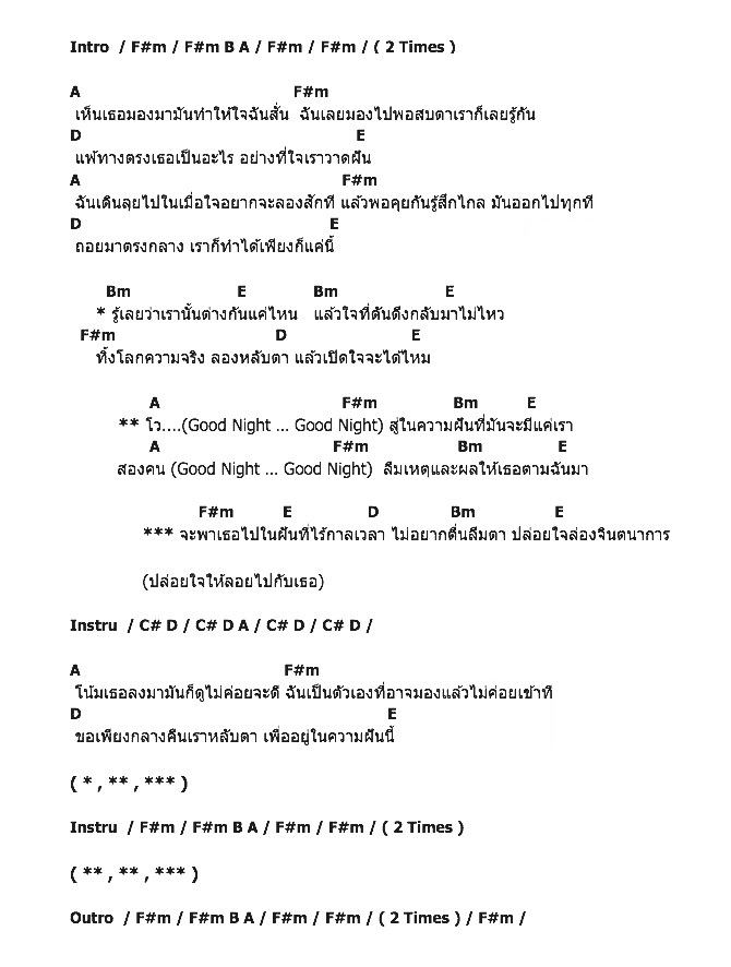 คอร์ดเพลง เนื้อเพลง Good Night, คอร์ดเพลง Good Night ของ Lucky Number, คอร์ดเพลงของ Lucky Number, เนื้อร้อง Good Night Lucky Number, Good Night คอร์ดง่าย ๆ, คอร์ด Good Night ต้นฉบับ