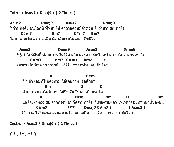คอร์ดเพลง เนื้อเพลง คำตอบที่ไม่เคยถาม, คอร์ดเพลง คำตอบที่ไม่เคยถาม ของ Ninut, คอร์ดเพลงของ Ninut, เนื้อร้อง คำตอบที่ไม่เคยถาม Ninut, คำตอบที่ไม่เคยถาม คอร์ดง่าย ๆ, คอร์ด คำตอบที่ไม่เคยถาม ต้นฉบับ