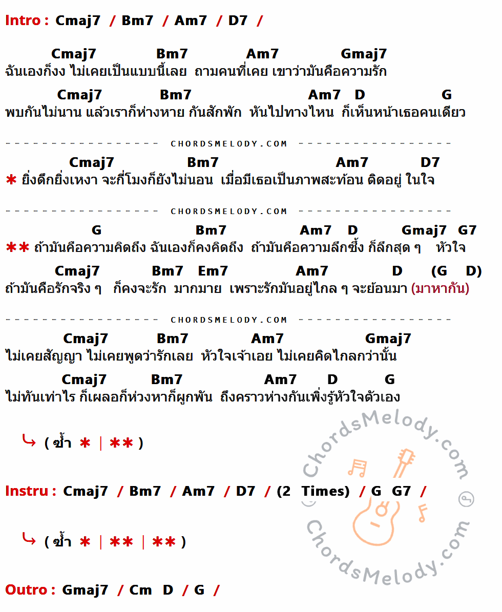 เนื้อเพลง มันคือความรัก ของ Lula ที่มีคอร์ดกีต้าร์ Cmaj7,Bm7,Am7,D7,Gmaj7,D,G,G7,Em7,Cm