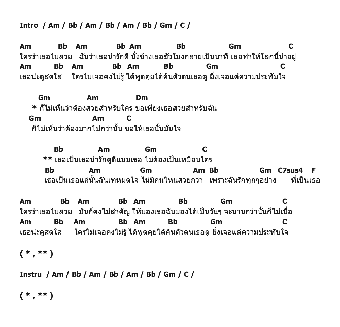 คอร์ดเพลง เนื้อเพลง ใครว่าเธอไม่สวย, คอร์ดเพลง ใครว่าเธอไม่สวย ของ Peacemaker, คอร์ดเพลงของ Peacemaker, เนื้อร้อง ใครว่าเธอไม่สวย Peacemaker, ใครว่าเธอไม่สวย คอร์ดง่าย ๆ, คอร์ด ใครว่าเธอไม่สวย ต้นฉบับ