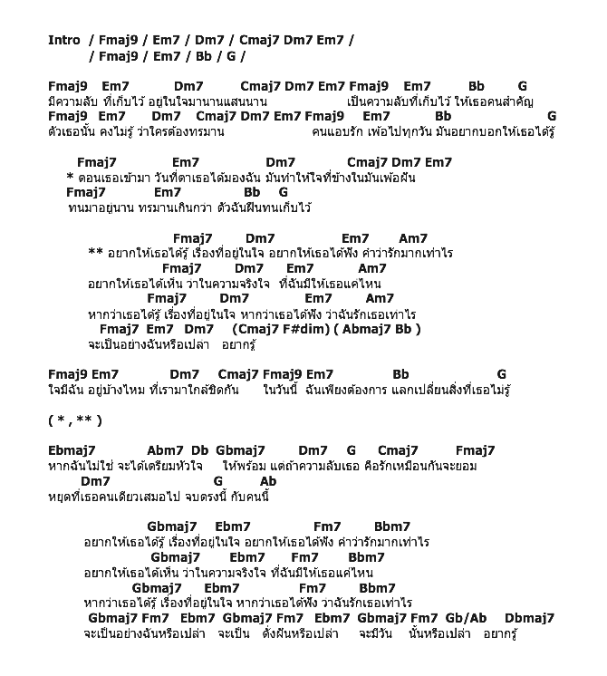 คอร์ดเพลง เนื้อเพลง ความลับ, คอร์ดเพลง ความลับ ของ Peck ผลิตโชค, คอร์ดเพลงของ Peck ผลิตโชค, เนื้อร้อง ความลับ Peck ผลิตโชค, ความลับ คอร์ดง่าย ๆ, คอร์ด ความลับ ต้นฉบับ