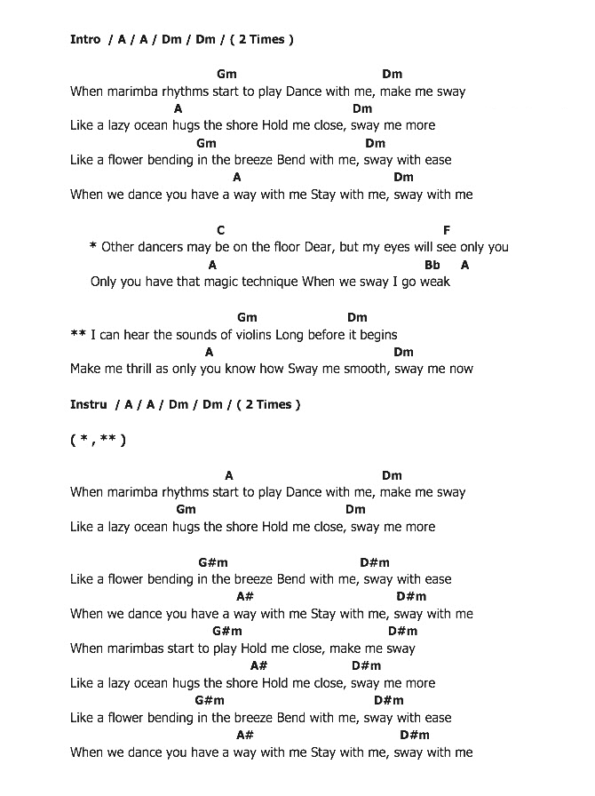 คอร์ดเพลง เนื้อเพลง Sway, คอร์ดเพลง Sway ของ Michael Buble, คอร์ดเพลงของ Michael Buble, เนื้อร้อง Sway Michael Buble, Sway คอร์ดง่าย ๆ, คอร์ด Sway ต้นฉบับ