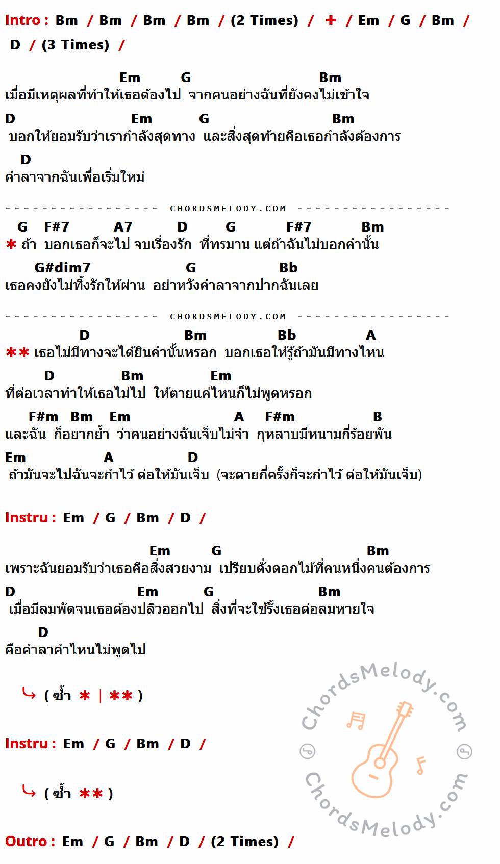 เนื้อเพลง ไม่มีทาง ของ Polycat มีคอร์ดกีต้าร์ ในคีย์ที่ต่างกัน Bm,Em,G,D,F#7,A7,G#dim7,Bb,A,F#m,B