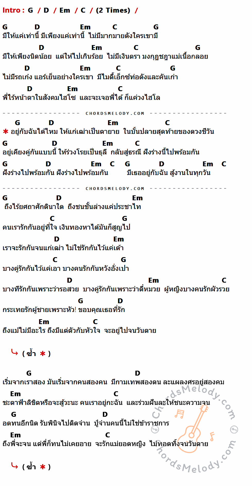 เนื้อเพลง ตราบธุรีดิน ของ Pmc (ปู่จ๋าน ลองไมค์) มีคอร์ดกีต้าร์ ในคีย์ที่ต่างกัน G,D,Em,C