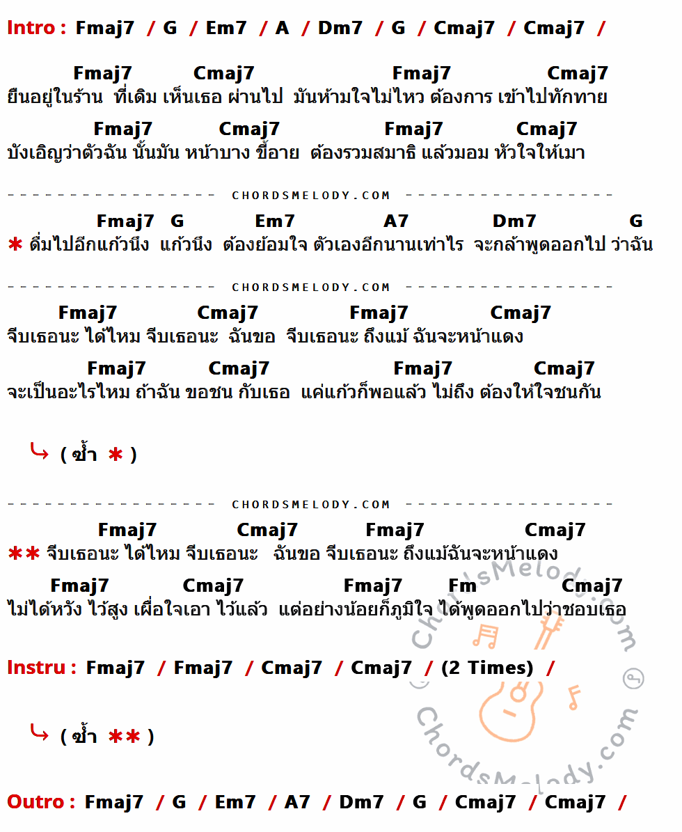 เนื้อเพลง จีบเธอนะ ของ Skykick Ranger ที่มีคอร์ด ในกลุ่มคีย์ Fmaj7,G,Em7,A,Dm7,Cmaj7,A7,Fm ประกอบ