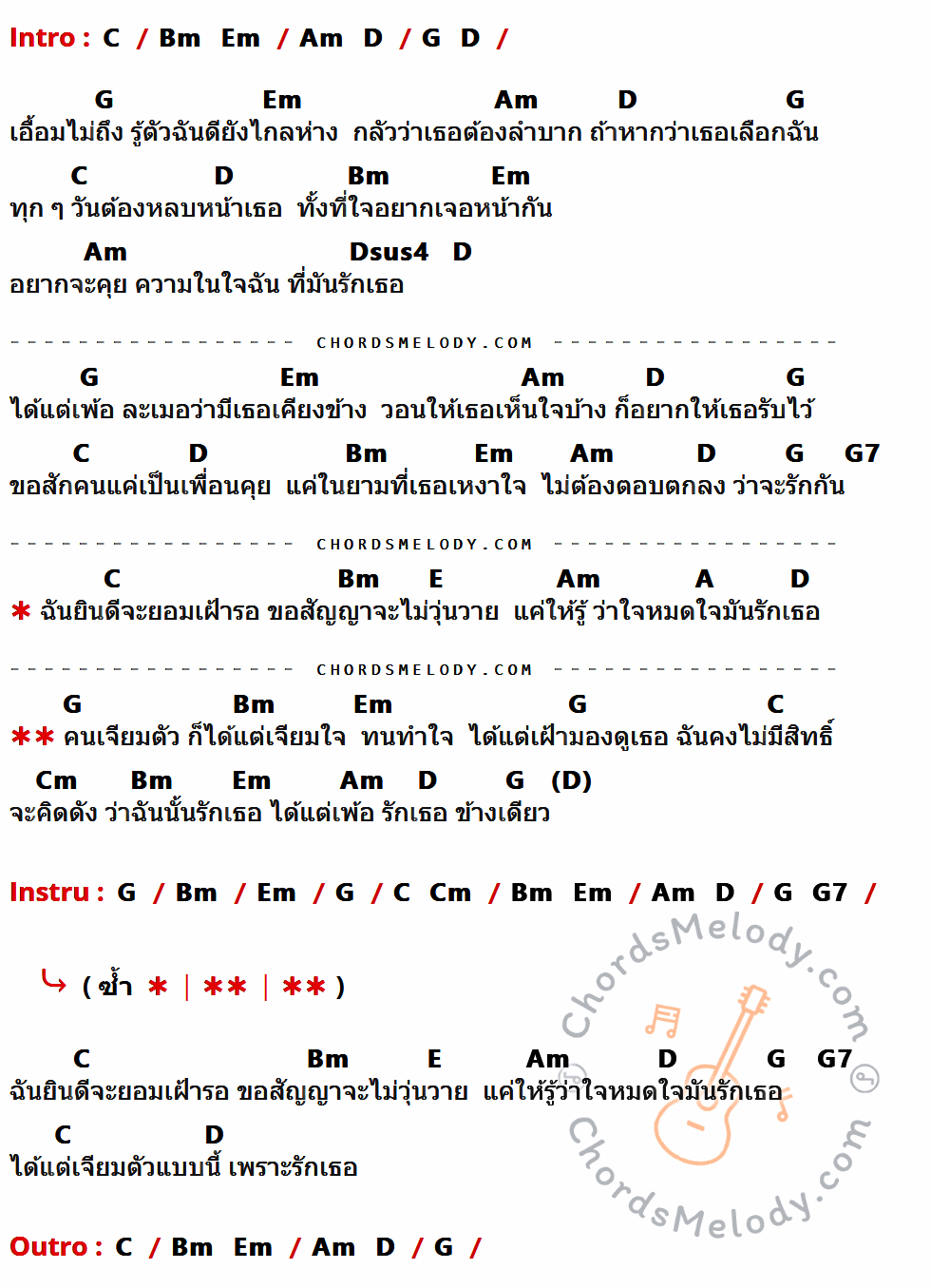 เนื้อเพลง คนเจียมตัว ของ So Cool ที่มีคอร์ด ในกลุ่มคีย์ C,Bm,Em,Am,D,G,Dsus4,G7,E,A,Cm ประกอบ