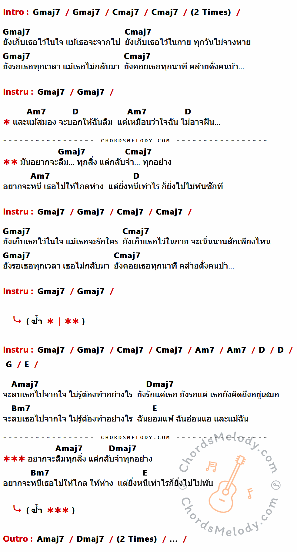 เนื้อเพลง คนบ้า ของ The Bottom Blues ที่มีคอร์ด ในกลุ่มคีย์ Gmaj7,Cmaj7,Am7,D,G,E,Amaj7,Dmaj7,Bm7 ประกอบ
