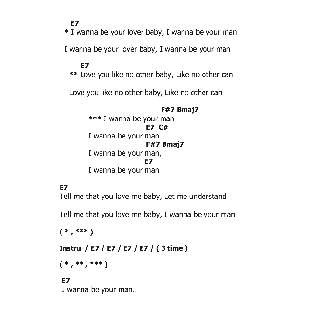 คอร์ดเพลง เนื้อเพลง I Wanna Be Your Man, คอร์ดเพลง I Wanna Be Your Man ของ The Beatles, คอร์ดเพลงของ The Beatles, เนื้อร้อง I Wanna Be Your Man The Beatles, I Wanna Be Your Man คอร์ดง่าย ๆ, คอร์ด I Wanna Be Your Man ต้นฉบับ