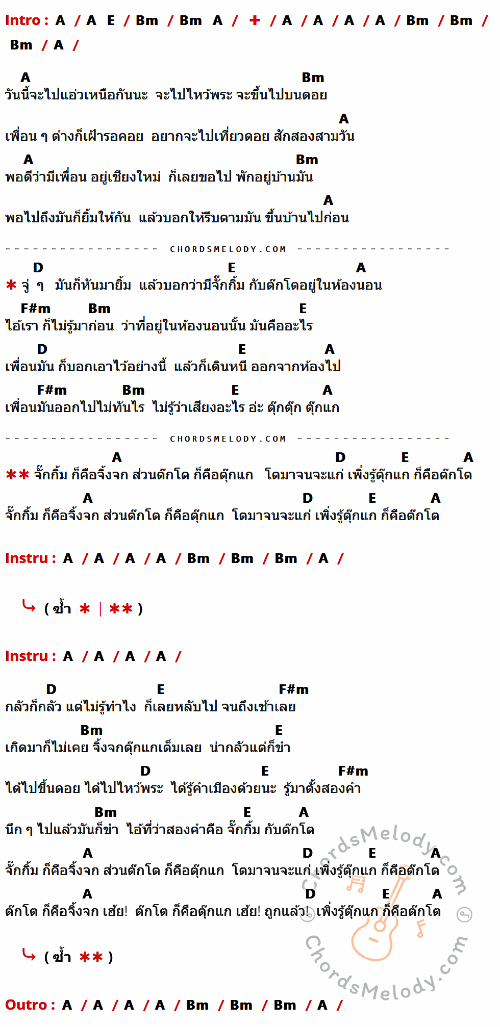 เนื้อเพลง จั๊กกิ้ม ต๊กโต ของ Sweet Green Soup ที่มีคอร์ดกีต้าร์ A,E,Bm,D,F#m